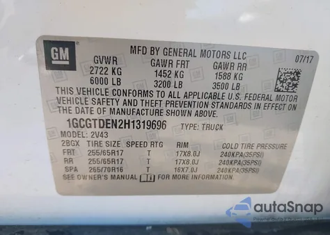 2017 Chevrolet Colorado Z71 из США, поврежденный, VIN 1GCGTDEN2H1319696